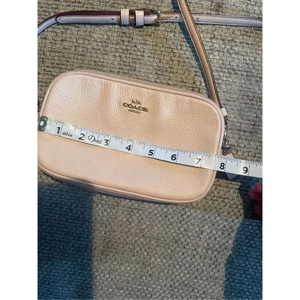 Coach Light Pink Pebbled Leather Mini Crossbody Bag double zip compartments - Picture 8 of 9